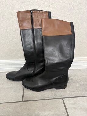 Women’s Two-Tone Black and Brown Knee-High Riding Boots